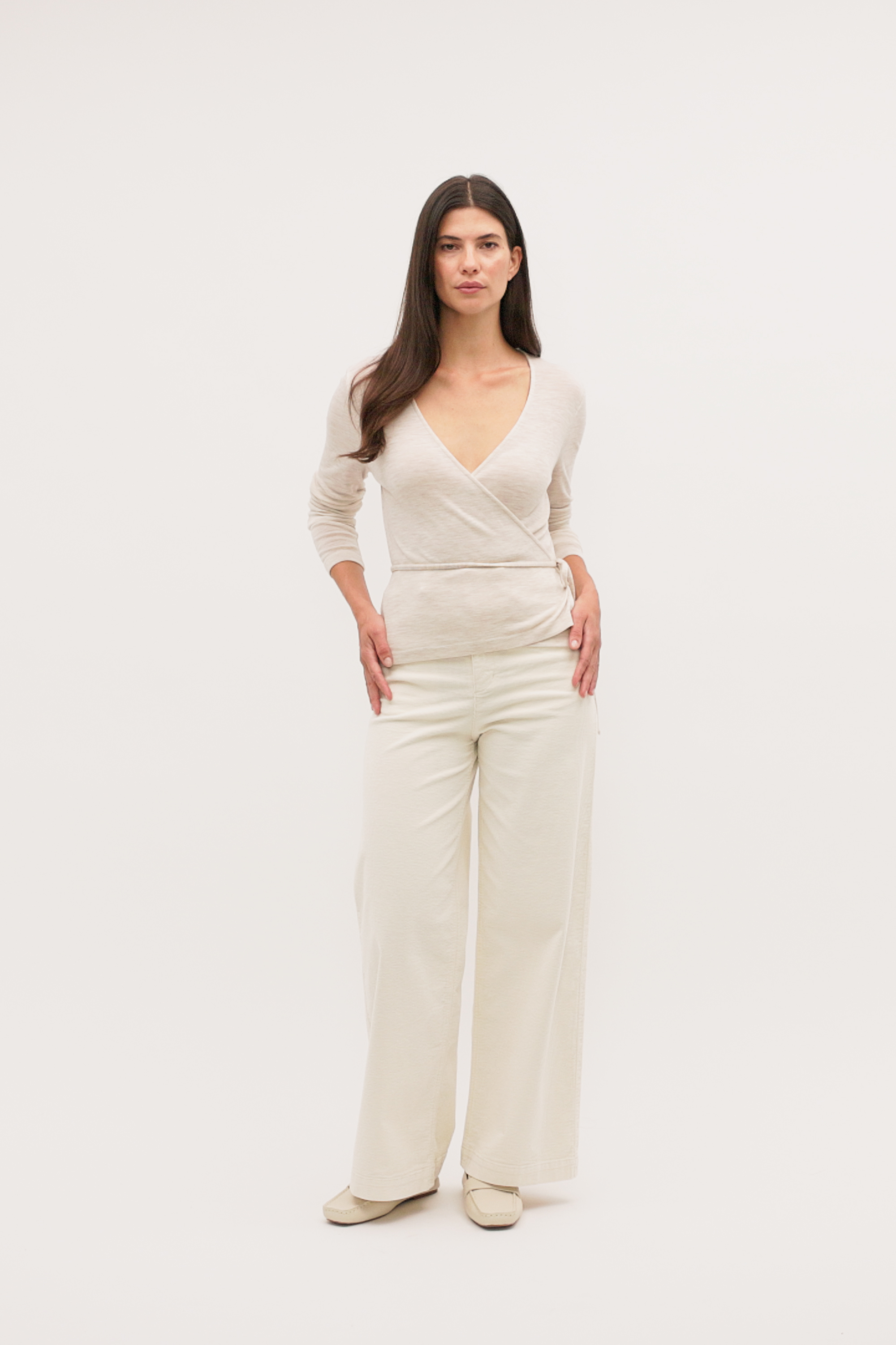 【試着のみ】seed and soil / wrap top beige Australian Merino Wrap Top | Mist Marle | Seed Heritage